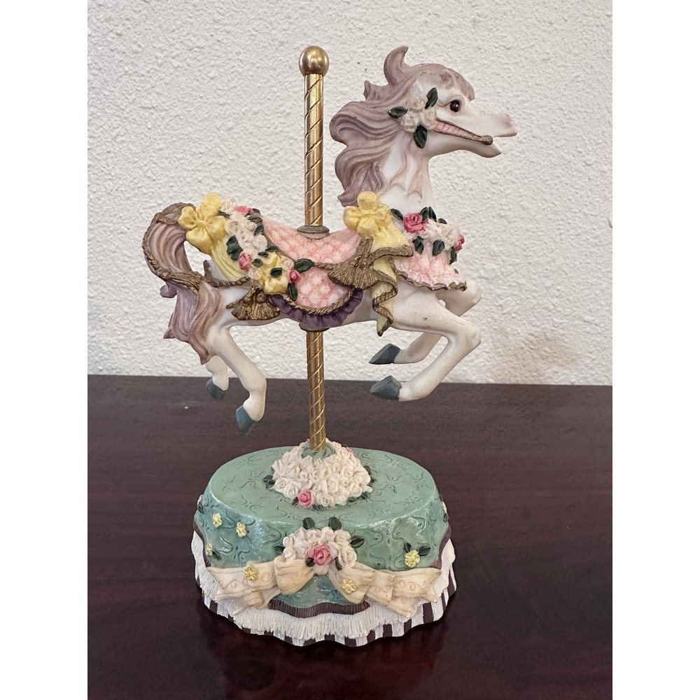 Heritage House Forest Friends Carousel Horse Music Box You Light Up My Life 6"